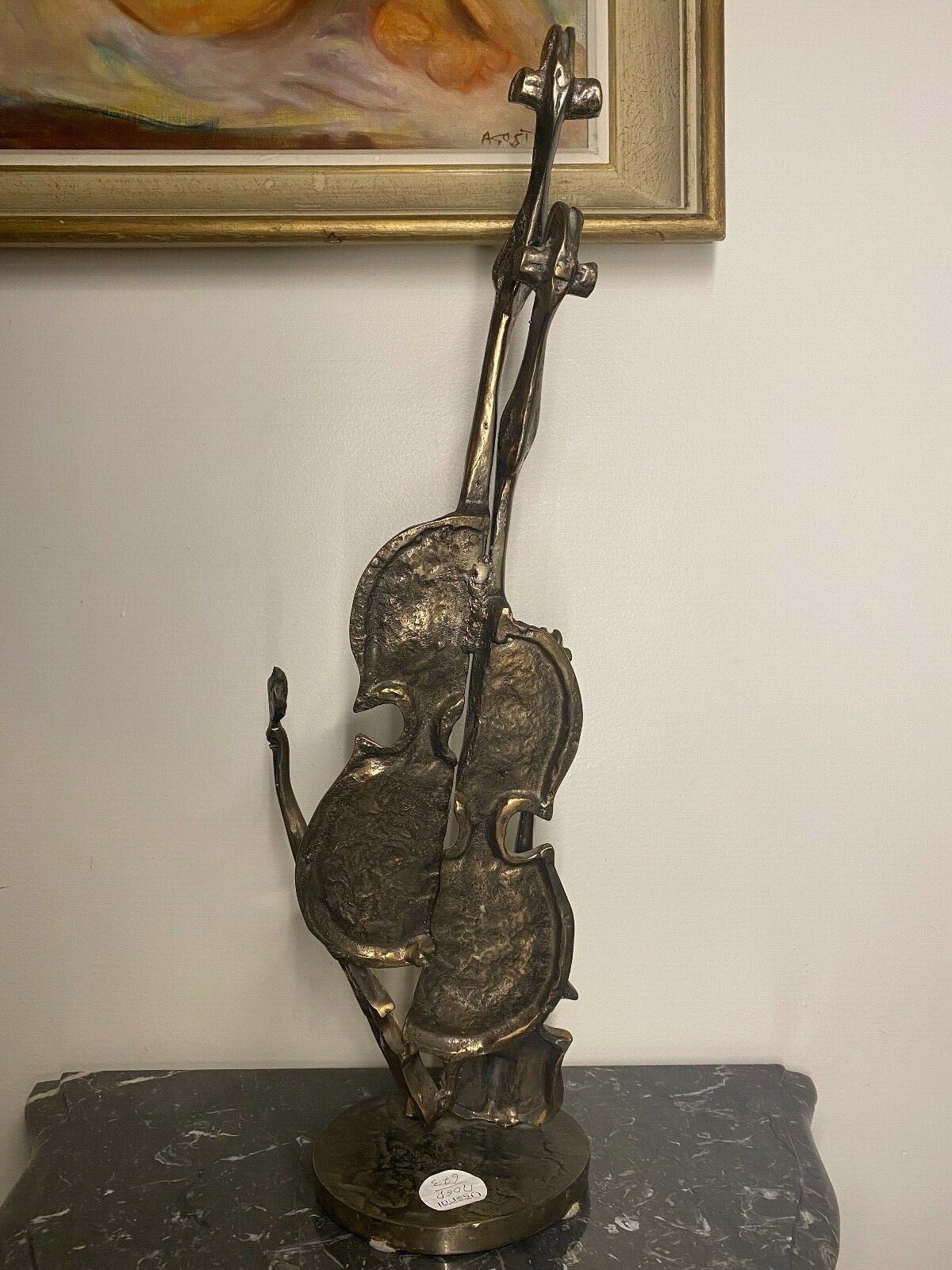 Yves Lohé Bronze statue, violin, height 53cm, authentic and sign