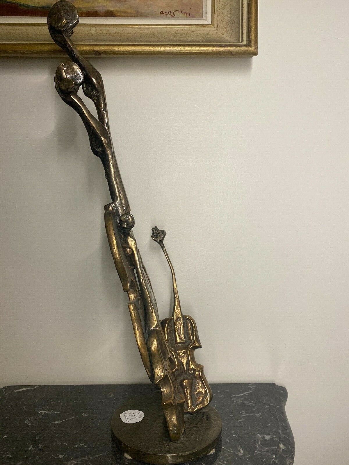 Yves Lohé Bronze statue, violin, height 53cm, authentic and sign