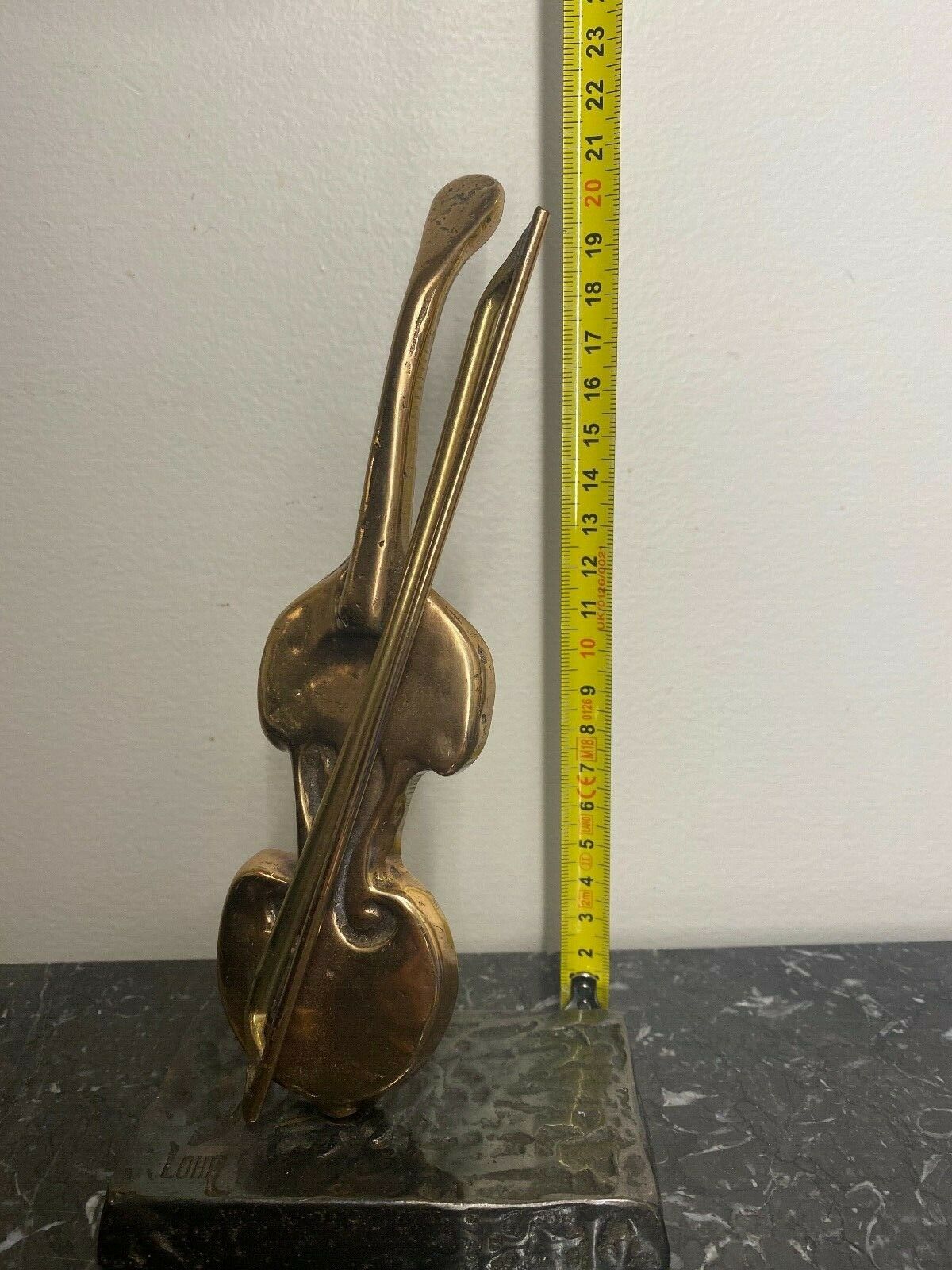 Yves Lohé Bronze statue, violin, height 21cm, authentic and sign