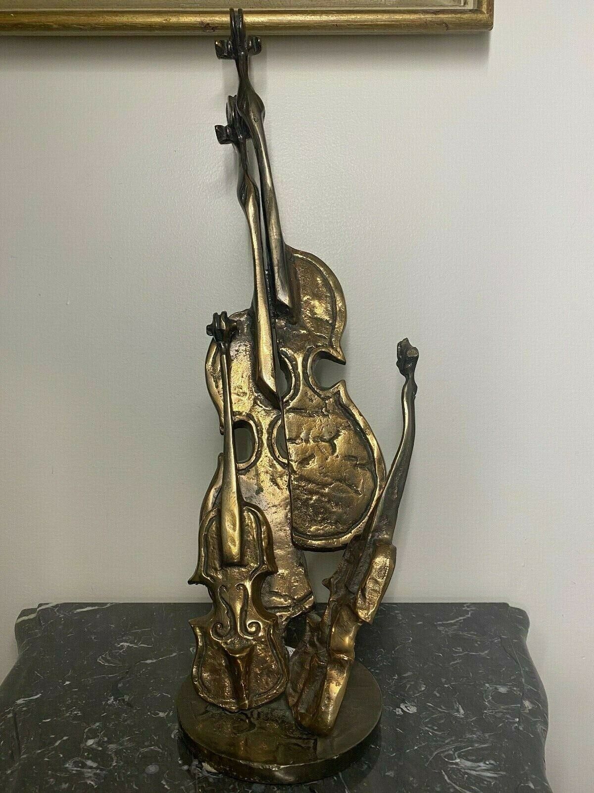 Yves Lohé Bronze statue, violin, height 53cm, authentic and sign